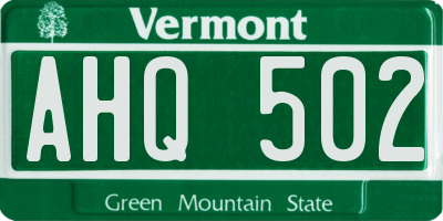 VT license plate AHQ502