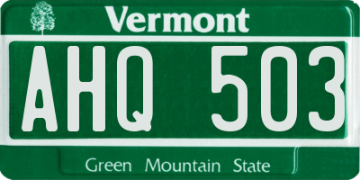 VT license plate AHQ503
