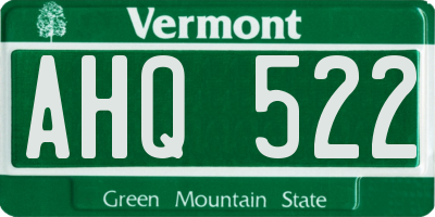 VT license plate AHQ522