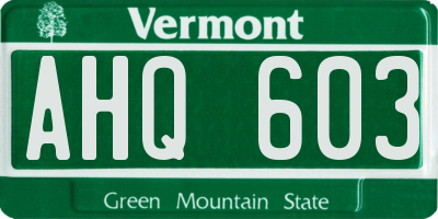 VT license plate AHQ603