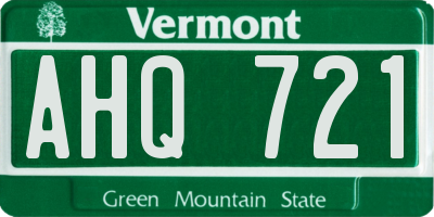 VT license plate AHQ721
