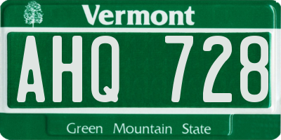 VT license plate AHQ728