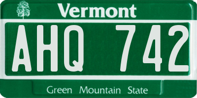 VT license plate AHQ742