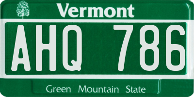 VT license plate AHQ786