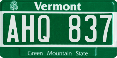 VT license plate AHQ837