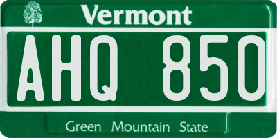 VT license plate AHQ850