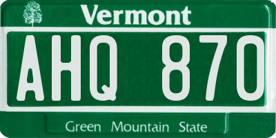 VT license plate AHQ870