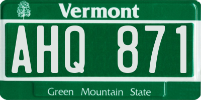 VT license plate AHQ871