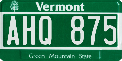 VT license plate AHQ875
