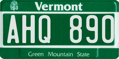 VT license plate AHQ890