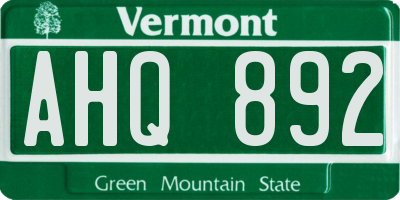 VT license plate AHQ892