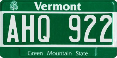 VT license plate AHQ922