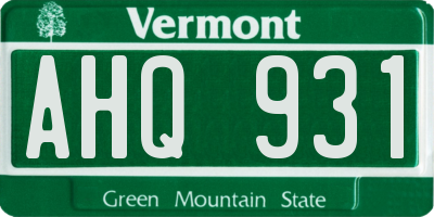 VT license plate AHQ931