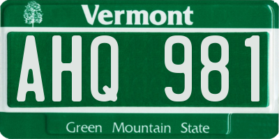VT license plate AHQ981