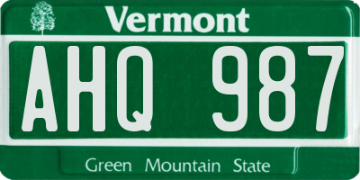 VT license plate AHQ987