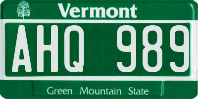 VT license plate AHQ989