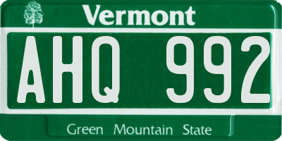 VT license plate AHQ992
