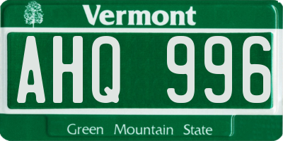 VT license plate AHQ996