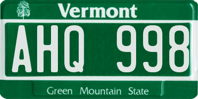 VT license plate AHQ998