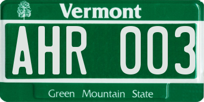 VT license plate AHR003
