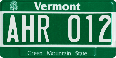 VT license plate AHR012