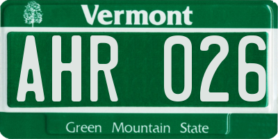 VT license plate AHR026