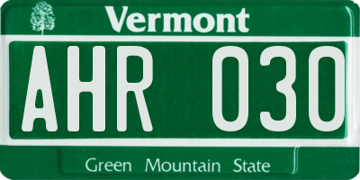 VT license plate AHR030