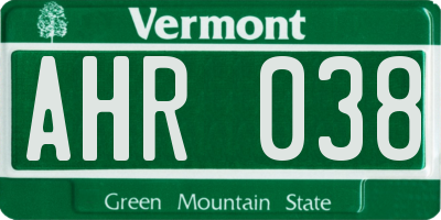VT license plate AHR038