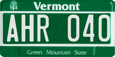 VT license plate AHR040