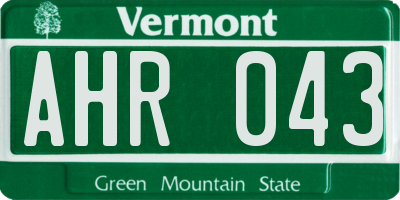VT license plate AHR043