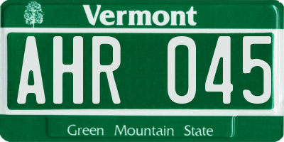 VT license plate AHR045