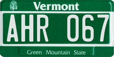 VT license plate AHR067