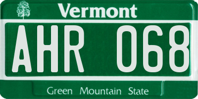 VT license plate AHR068