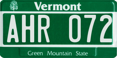 VT license plate AHR072