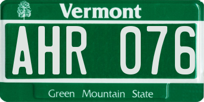 VT license plate AHR076