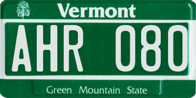 VT license plate AHR080