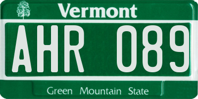 VT license plate AHR089