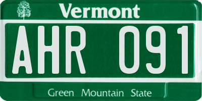 VT license plate AHR091