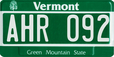 VT license plate AHR092