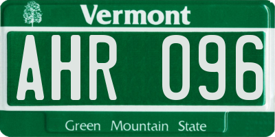 VT license plate AHR096