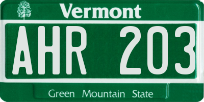 VT license plate AHR203