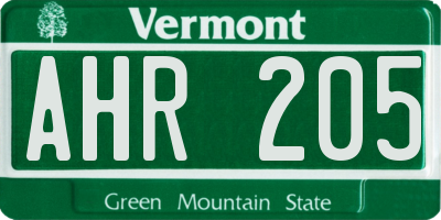 VT license plate AHR205
