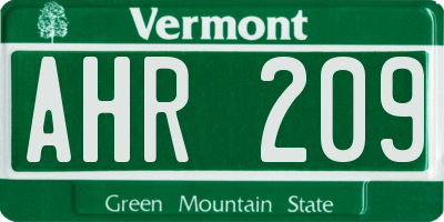 VT license plate AHR209