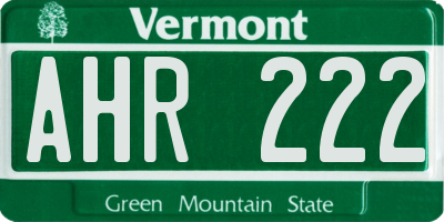 VT license plate AHR222
