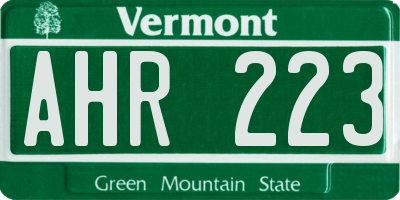 VT license plate AHR223
