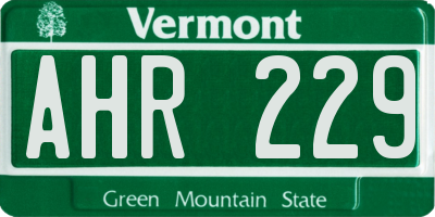 VT license plate AHR229