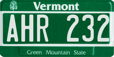 VT license plate AHR232