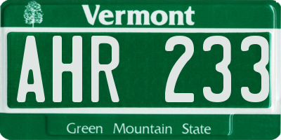 VT license plate AHR233