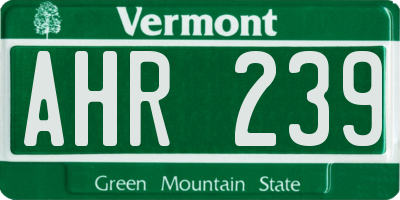 VT license plate AHR239