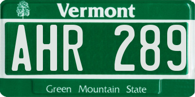 VT license plate AHR289